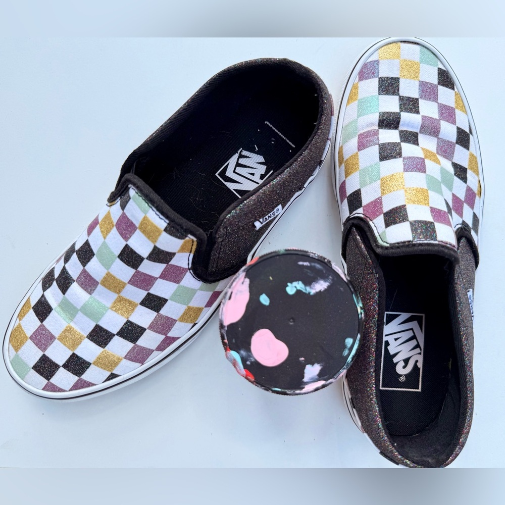 Women’s Sparkle ✨ Multicolor Checkered Slip-On Sneakers 💖